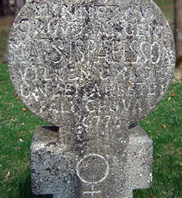 Fet-Mat's grave, the text reads: In memory of the miner Mats Israelsson who died while working in the Falu mine in 1677.