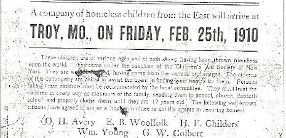 1910 Poster - Orphan Train Movement