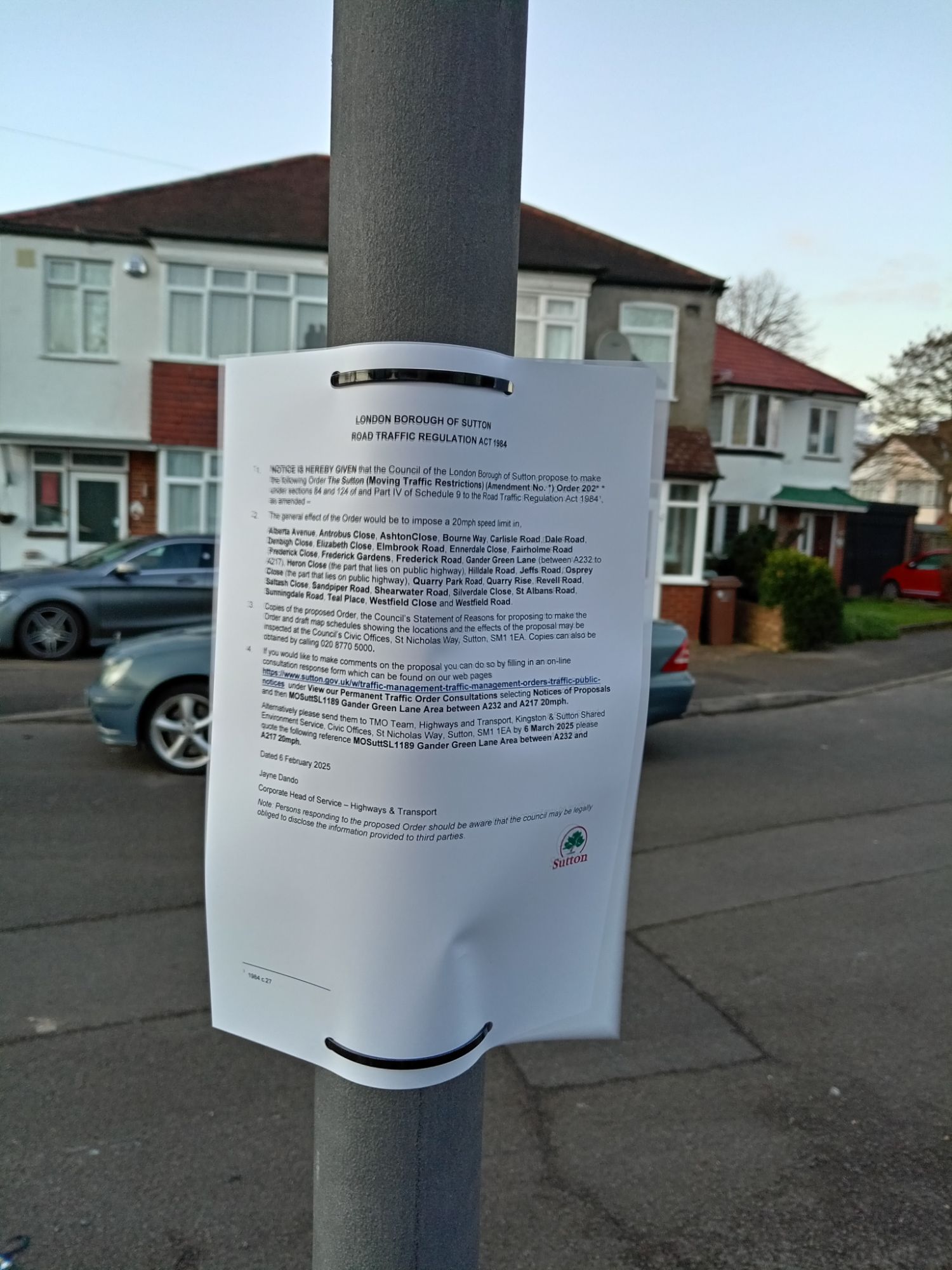 St Albans Road - Sutton - LBS 20mph Letter