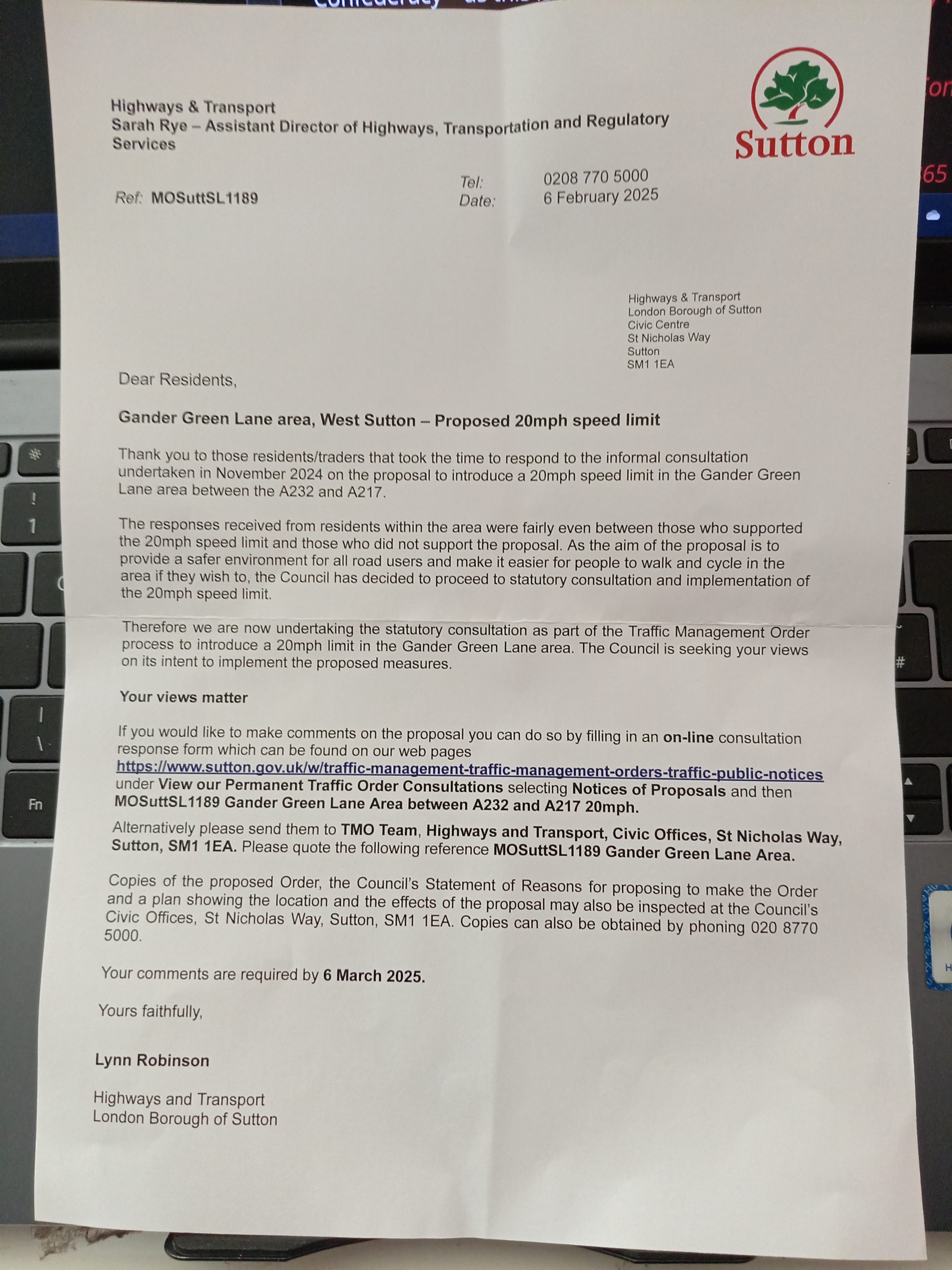 LBS Sutton 20mph Letter (6.2.2025)
