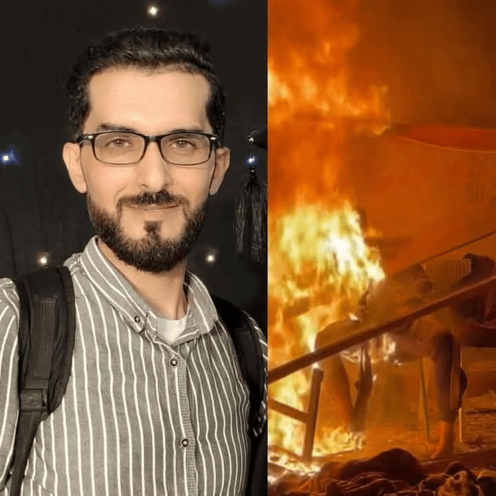 Journalist Ahmad Mansour was burned alive following an Israeli strike that targeted a journalists’ tent at Nasser Hospital, Khan Younis, in southern Gaza. Several other people were massacred and injured.