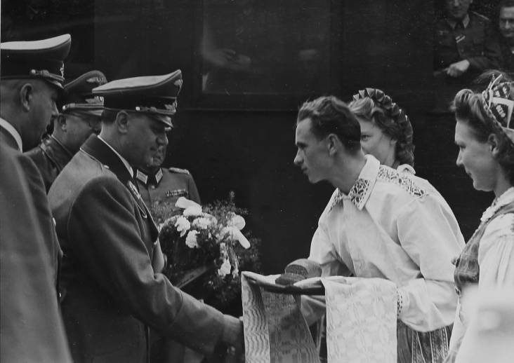 Arrival of the German Minister for Eastern Regions Alfred Rosenberg (born in Tallinn, graduated from the University of Riga) in the occupied Baltic States. 1942 year. GARF