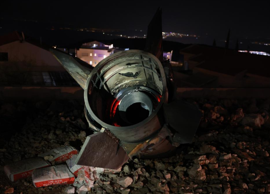 Photo taken on June 16, 2025 shows missile wreckage in Safed, northern Israel. [Photo by David Cohen/JINI via Xinhua]