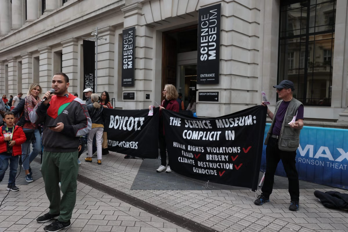 Protestors have criticised the Science Museum for its links to the oil company BP and to Adani Green Energy, which has ties to weapons manufacturing
Courtesy of Culture Unstained