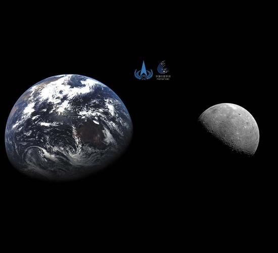 Images of Earth and the moon captured by the Tianwen 2 robotic probe are released on Tuesday by the China National Space Administration. The pictures were taken by the probe's narrow-field-of-view navigation sensor when it was about 590,000 kilometers from Earth. (CHINA NATIONAL SPACE ADMINISTRATION)
