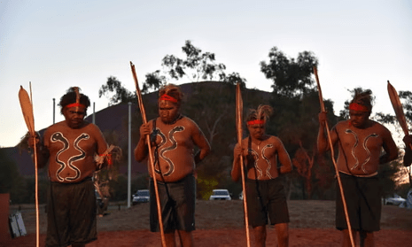Dancers at the constitutional convention near Uluru last year. Prof Megan Davis says constitutional recognition should be a priority in the Coalition’s ‘refresh’ of Closing the Gap targets.