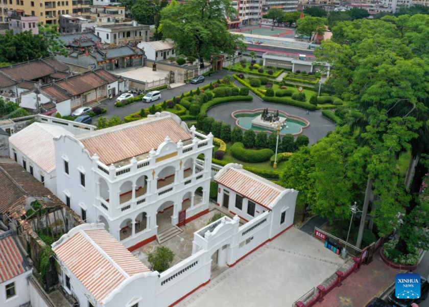 An aerial drone photo shows Peng Pai's former residence at Shanwei, a coastal city in south China's Guangdong Province, May 14, 2025. (Xinhua/Chen Shuo)