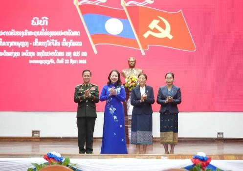 The ceremony to proclaim the recognition of the Annamite Range–Ho Chi Minh Trail (on the Lao side) as a national historical heritage