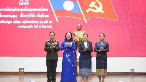 The ceremony to proclaim the recognition of the Annamite Range–Ho Chi Minh Trail (on the Lao side) as a national historical heritage