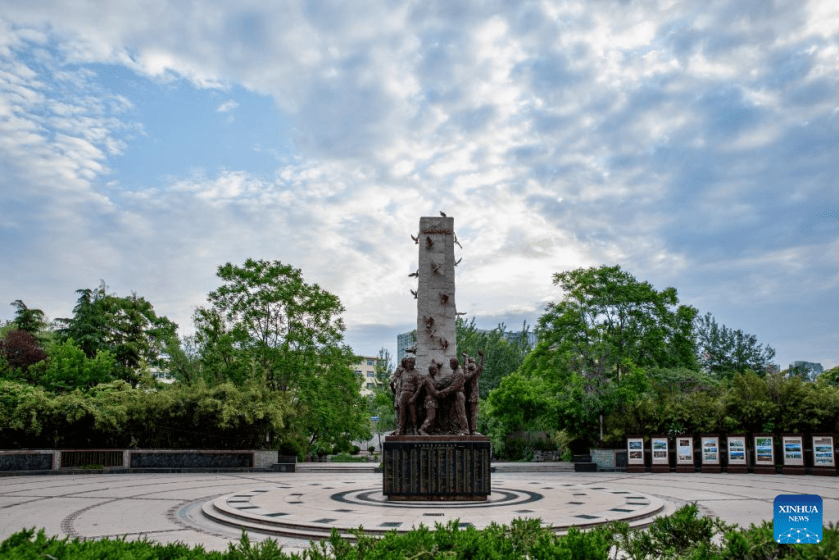 A square commemorating peace is pictured at a museum transformed from the Weihsien concentration camp in Weifang, east China's Shandong Province, on May 2, 2025. (Weihsien West Civilians Concentration Camp Site Museum/Handout via Xinhua)