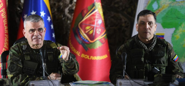 Venezuelan Defense Minister Vladimir Padrino Lopez (L) speaks during a press conference held in Caracas, Venezuela, Aug. 31, 2025. Venezuela is prepared for "any attack" from the United States, Venezuelan Defense Minister Vladimir Padrino Lopez said on Sunday.