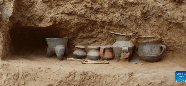 Artifacts unearthed from a tomb at the Shimao ruins in Yulin, northwest China's Shaanxi Province. (National Cultural Heritage Administration/Handout via Xinhua)