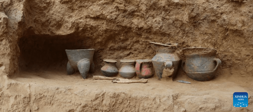 Artifacts unearthed from a tomb at the Shimao ruins in Yulin, northwest China's Shaanxi Province. (National Cultural Heritage Administration/Handout via Xinhua)