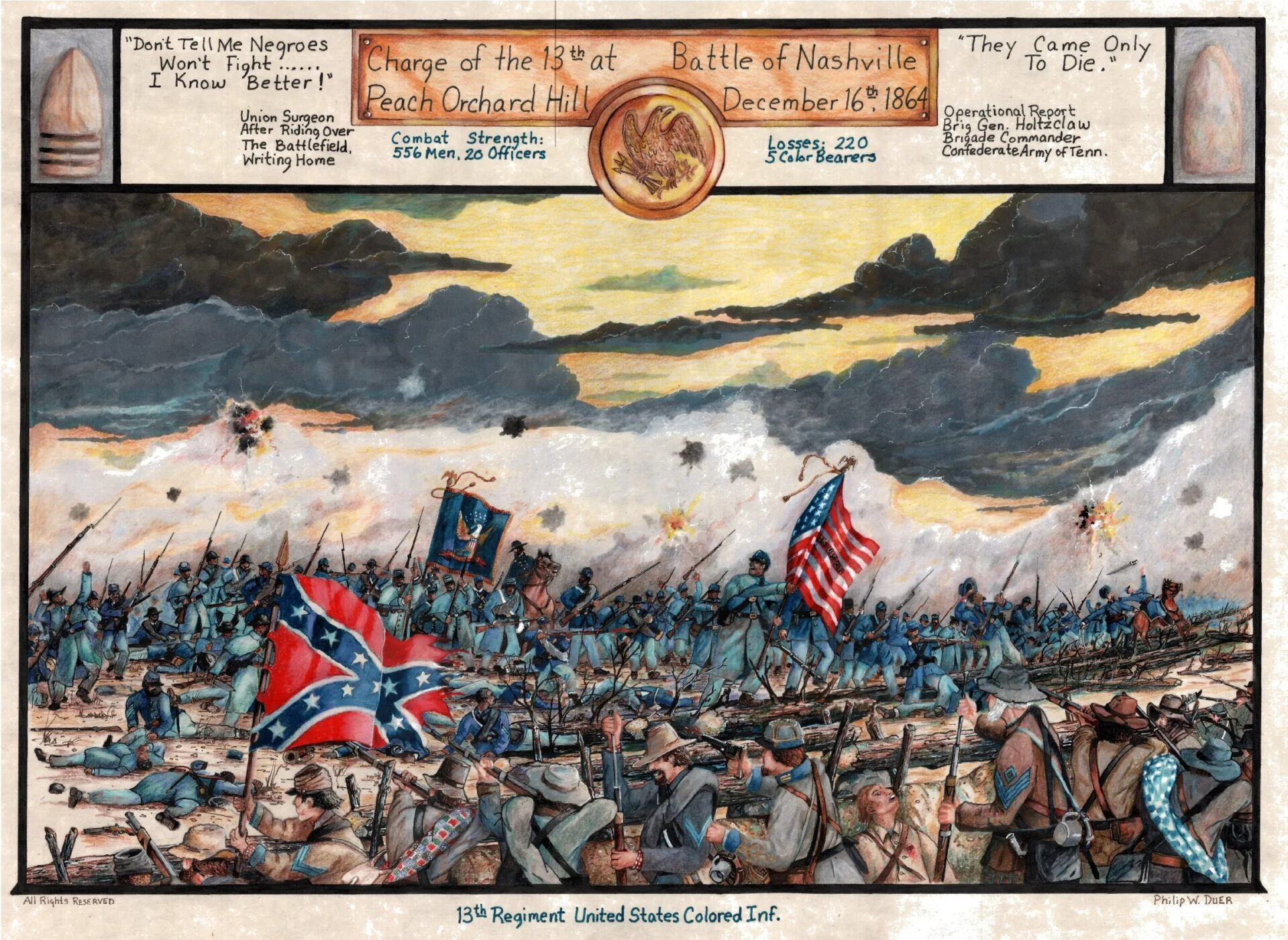 Painting by Philip Duer of 13th USCT at Peach Orchard Hill