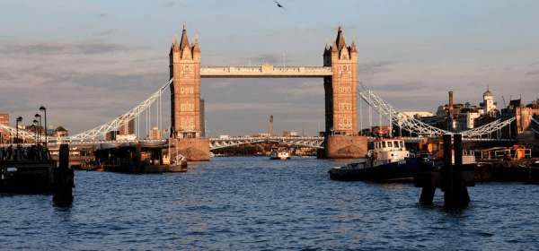 Tower Bridge is seen as the sun sets in London, Britain, Aug. 2, 2025. (Photo by Wang Muhan/Xinhua)