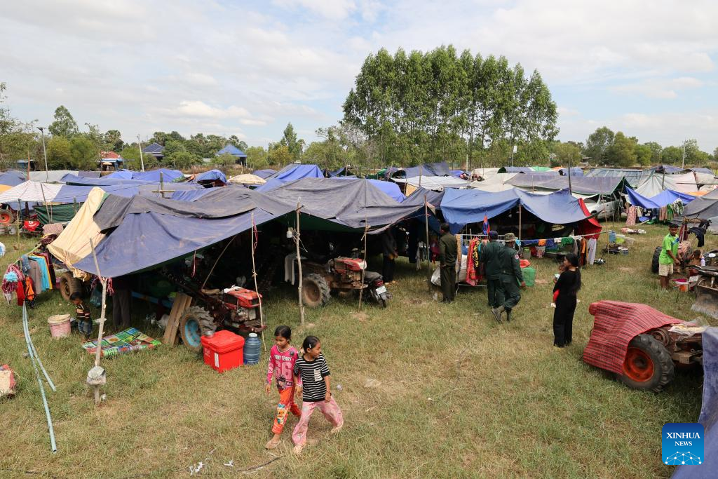 Tents are seen at a safe zone in Siem Reap province, Cambodia, on Dec. 11, 2025. (Photo by Sovannara/Xinhua)