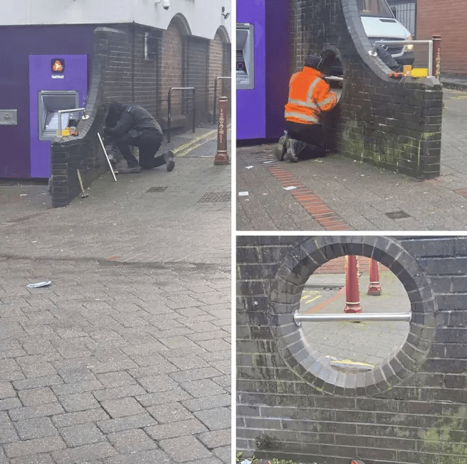 The hole, located outside a branch of bank on Bath Street, Ilkeston, became a tourist hotspot during Covid, with the bar's installation drawing widespread criticism. Picture: Facebook