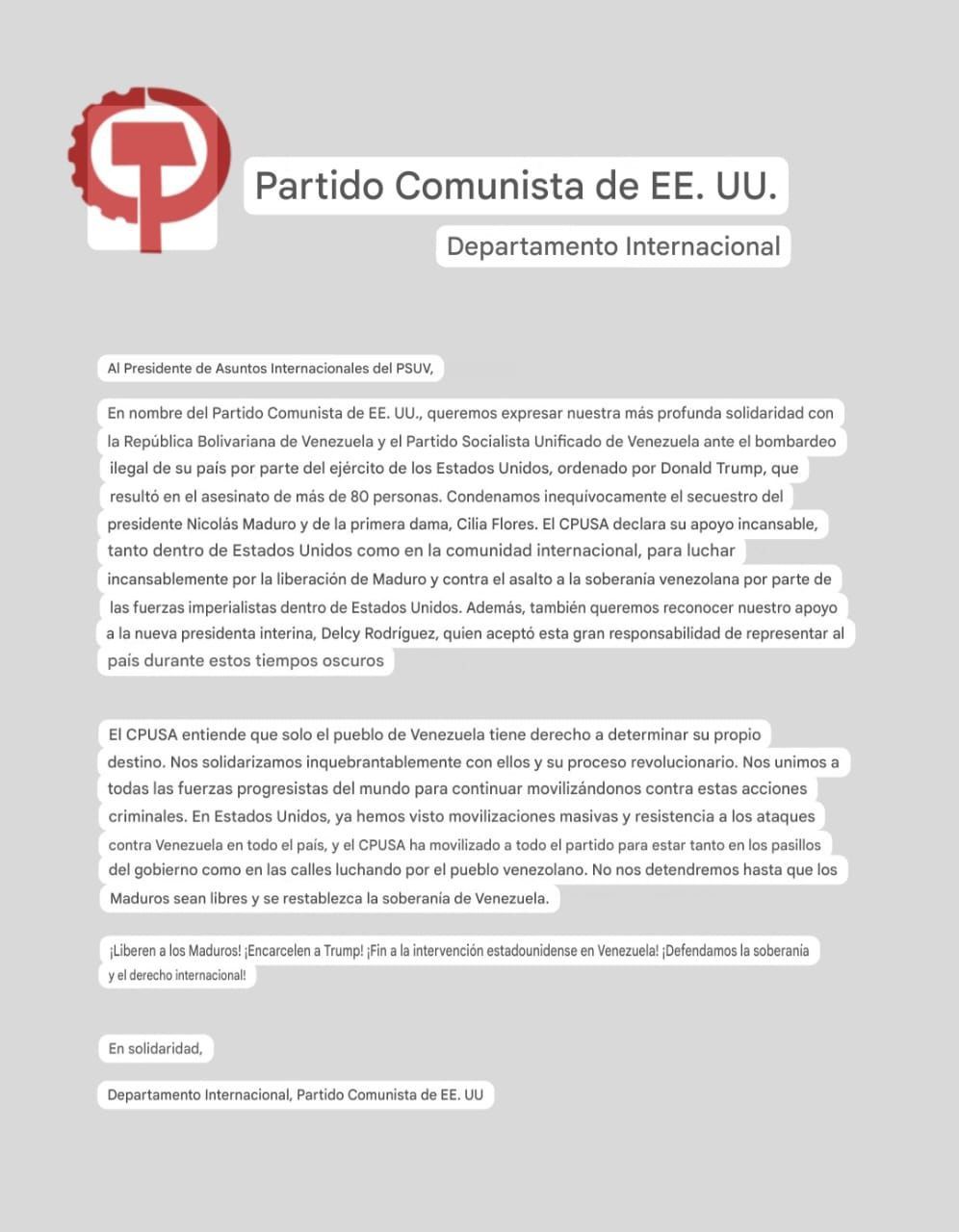 Communist Party of the USA - Venezuela - 2026