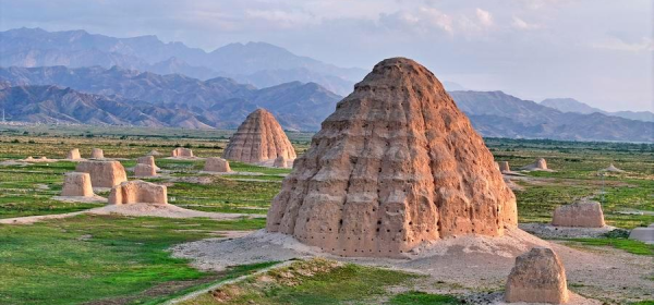 A drone photo taken on July 10, 2025 shows two mausoleums of the Xixia Imperial Tombs in northwest China's Ningxia Hui Autonomous Region. (Xinhua/Wang Peng)