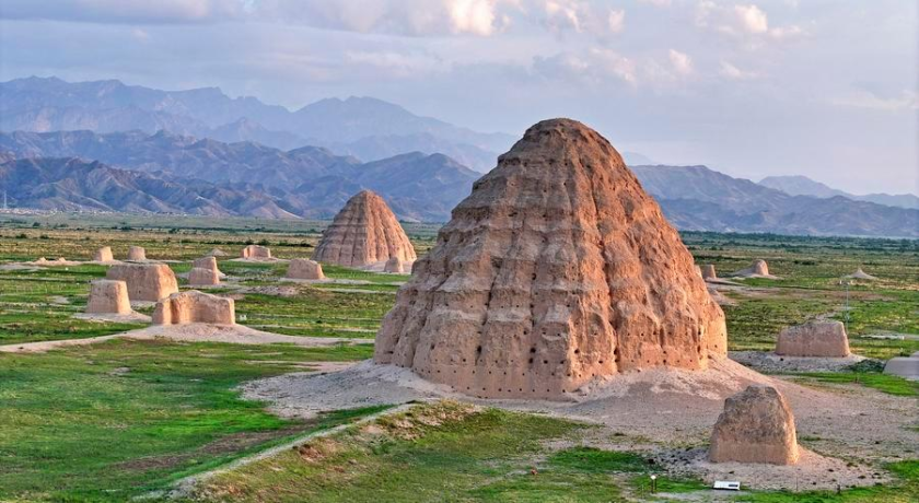 A drone photo taken on July 10, 2025 shows two mausoleums of the Xixia Imperial Tombs in northwest China's Ningxia Hui Autonomous Region. (Xinhua/Wang Peng)
