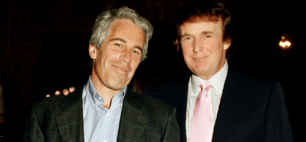 A file photo of Jeffrey Epstein and Donald Trump, then a real estate developer, at Trump's Mar-a-Lago estate in Palm Beach, Florida in 1997