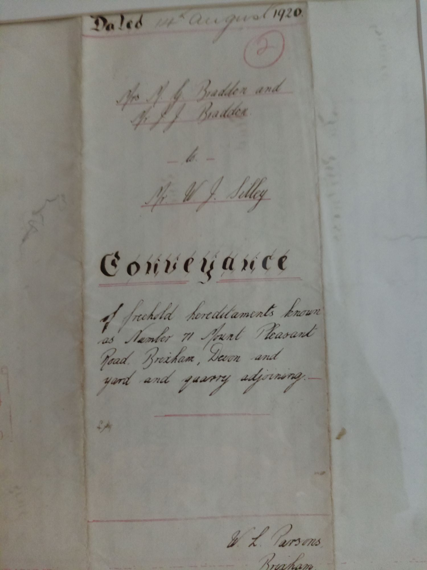 Conveyance Title - 71 Mount Pleasant Road, Brixhan