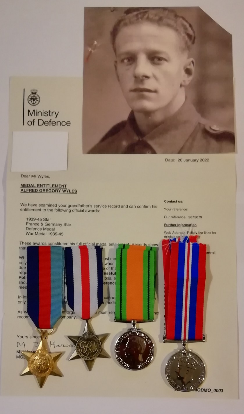 MOD: WWII (1939-1945) Medal Allocation for Alfred Gregory Wyles (1916-1976)