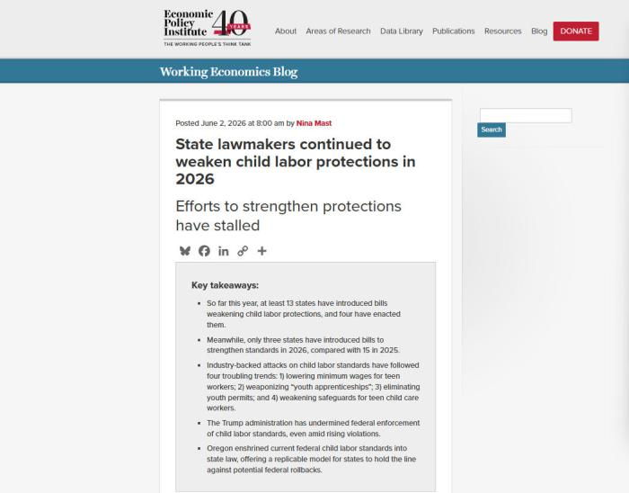 Illegal child labour persists in the U.S. as legal protections backslide