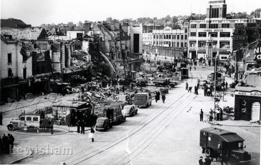 Early on Friday morning, 28 July 1944, a passenger on the 89 bus on Belmont Hill watched as a V1 flying bomb fell to earth behind the Lewisham Clock Tower.