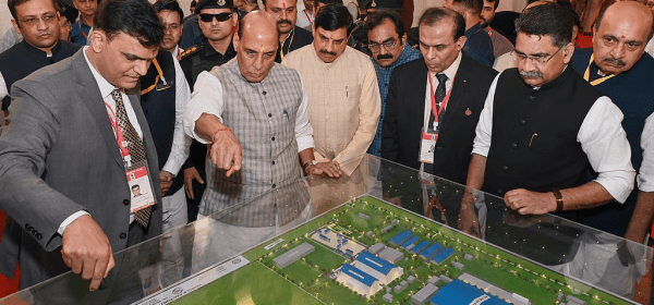 Union Defence Minister Rajnath Singh with Madhya Pradesh Chief Minister Mohan Yadav during the 'Bhoomi Pujan' ceremony for the T-72 and T-90 Tank Overhaul Project at the Vehicle Factory, in Jabalpur, Thursday, Aug. 27, 2026. PTI