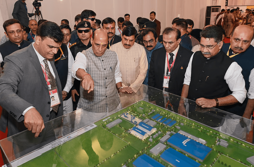 Union Defence Minister Rajnath Singh with Madhya Pradesh Chief Minister Mohan Yadav during the 'Bhoomi Pujan' ceremony for the T-72 and T-90 Tank Overhaul Project at the Vehicle Factory, in Jabalpur, Thursday, Aug. 27, 2026. PTI