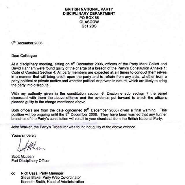 BNP Disciplinary Letter 8.12.2026
