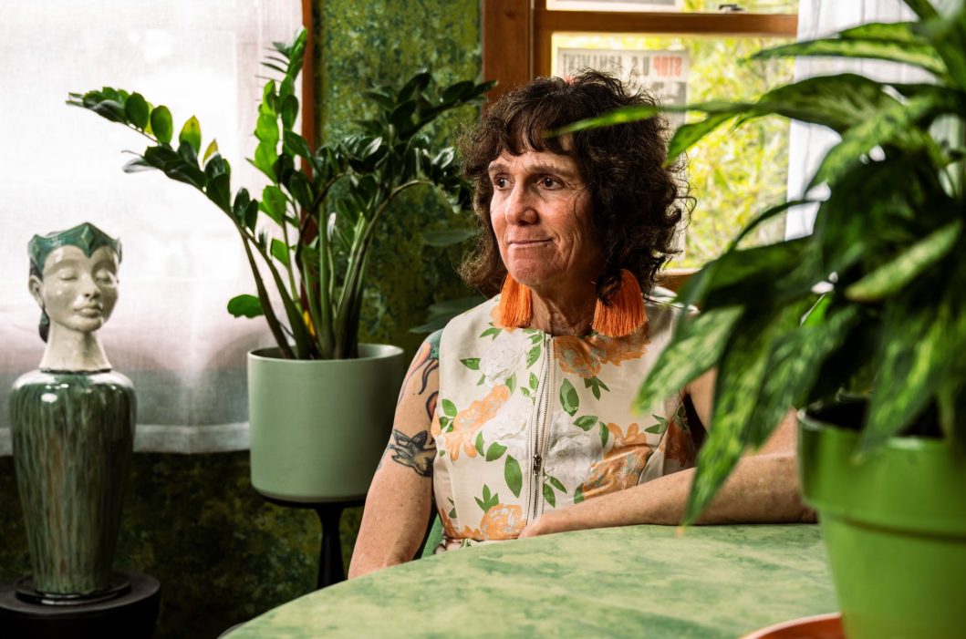 Activist Wynd Kaufmyn in the living room of her home in Berkeley, California, on 13 August. Photograph: Winni Wintermeyer/The Guardian