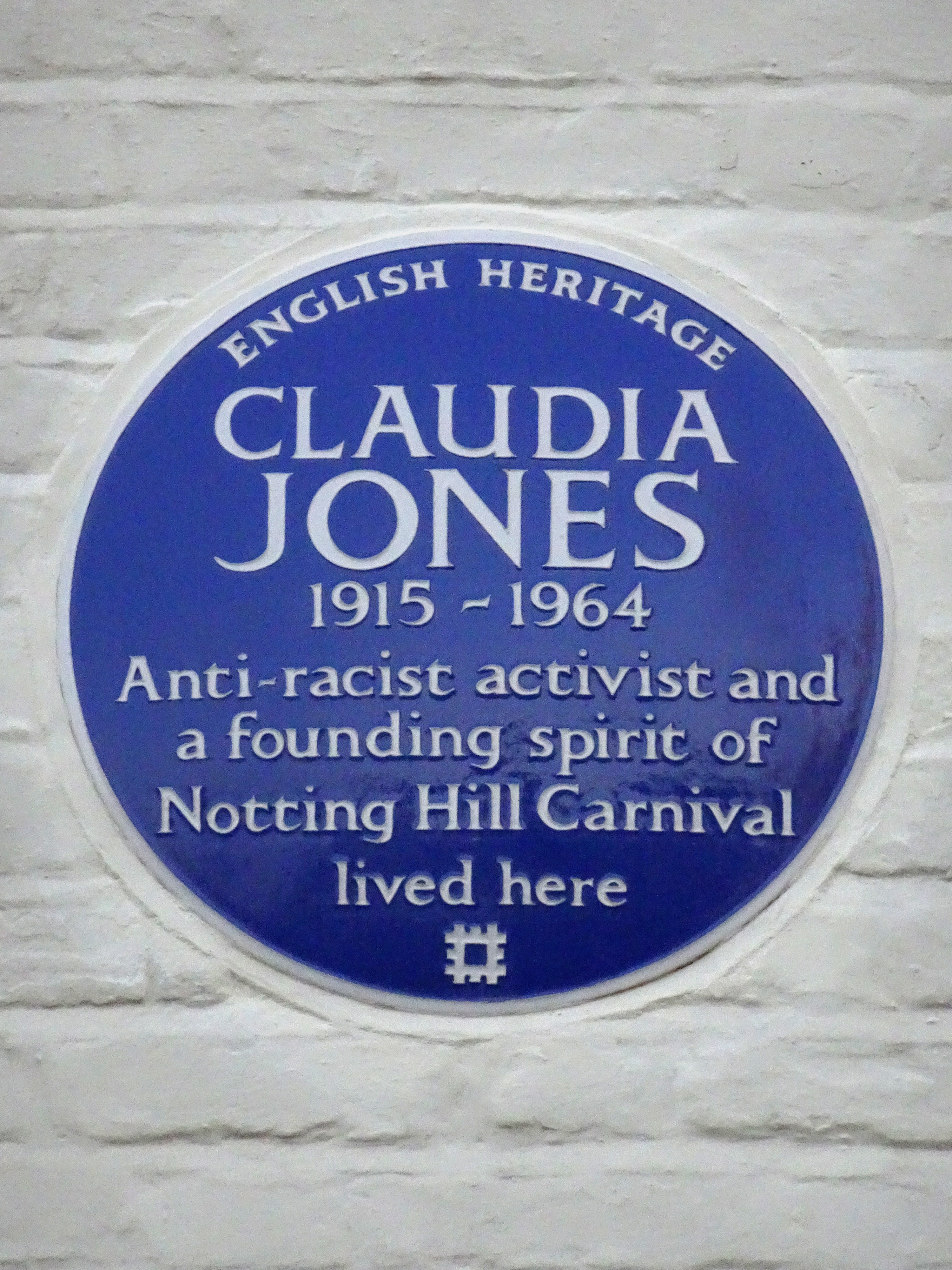 "CLAUDIA JONES 1915-1964 Anti-racist activist and a founding spirit of Notting Hill Carnival lived here" - Blue plaque erected 5th October 2023 by English Heritage at 6 Meadow Road, Vauxhall, London, SW8 1QB, London Borough of Lambeth