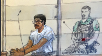 Rohan Rane at his trial in a Paris court